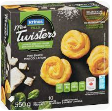 Krinos Mini Twisters Spinach and Feta Cheese 10 pieces 550g
