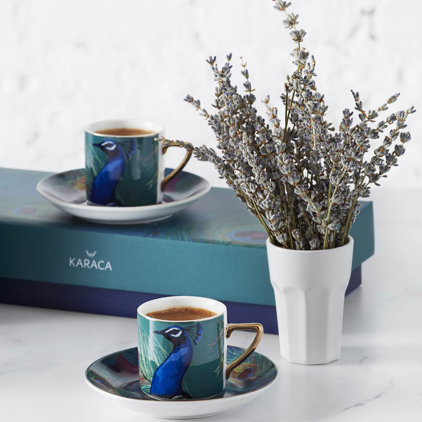 Karaca Peacock Turkish Coffee Espresso Set for 4 people