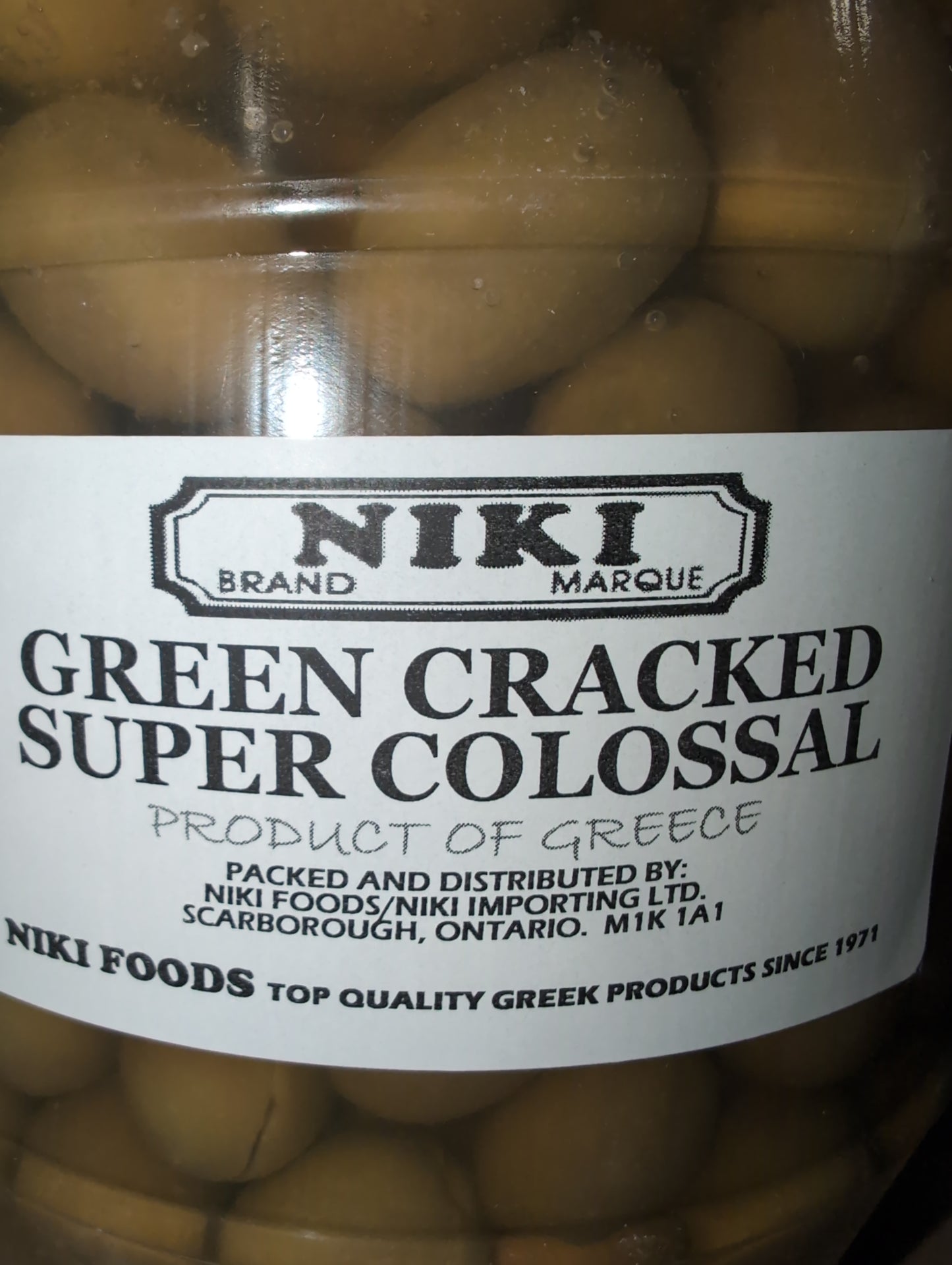 Niki Cracked Green Olives Super Colossal 1kg