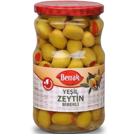 Berrak Green Olives Stuffed with red peppers 680g