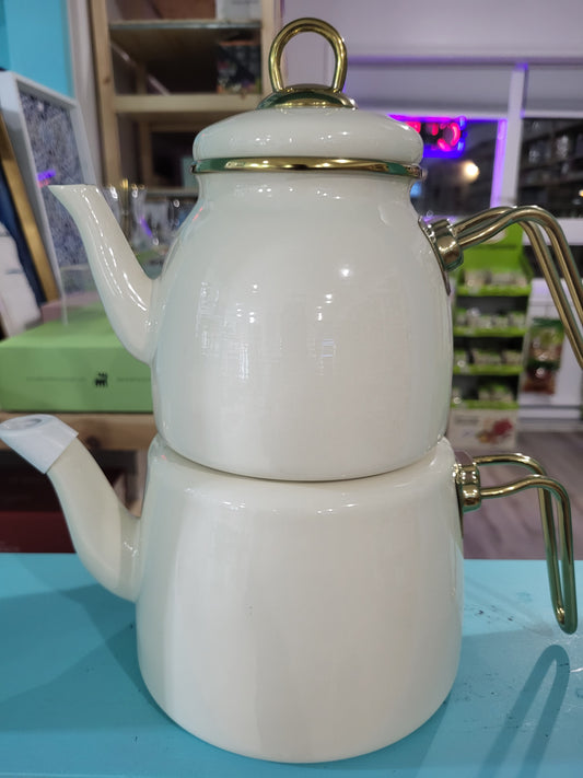 Ipek Retro Enamel Teapot Set cream