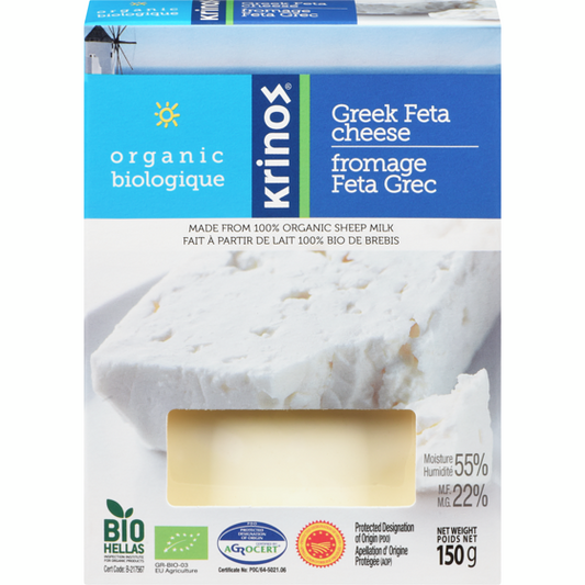 Krinos Organic Greek Feta Cheese sheep 150g vacuum bag