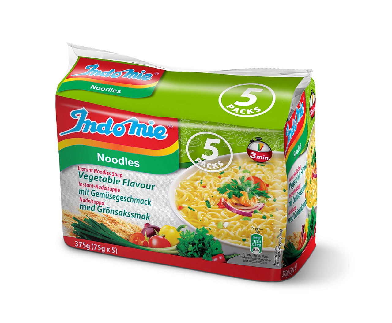 Indomie Instant Noodle with vegetable flavour 75gx5