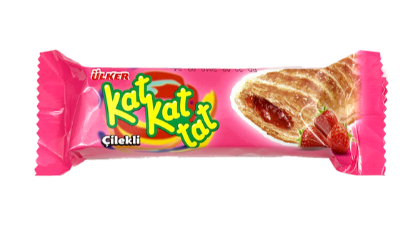 Ulker Kat Kat Tat puff pastry with strawberry sauce