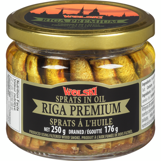 Wolski Riga Premium sprats in oil glass jar 250g
