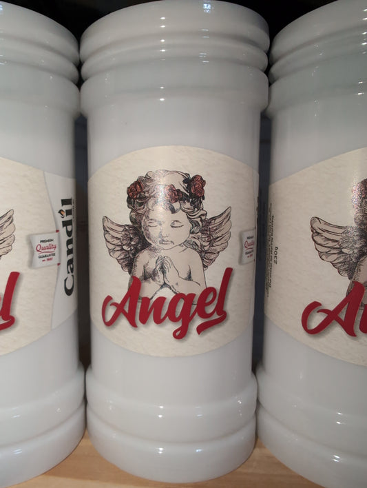 Candil Angel round white candle